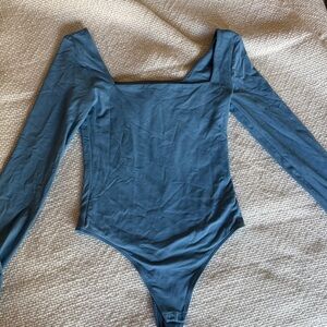 Aritzia Slate Blue Square Neck Bodysuit